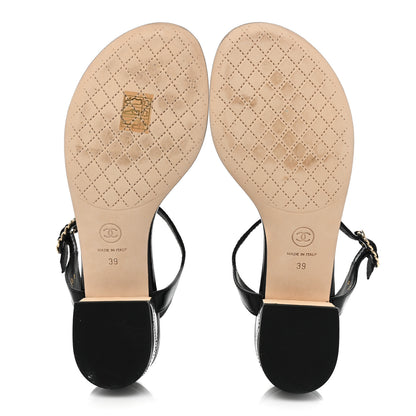 Chanel Goatskin Chain CC Logo Thong Sandals 39 Black 5 of 10