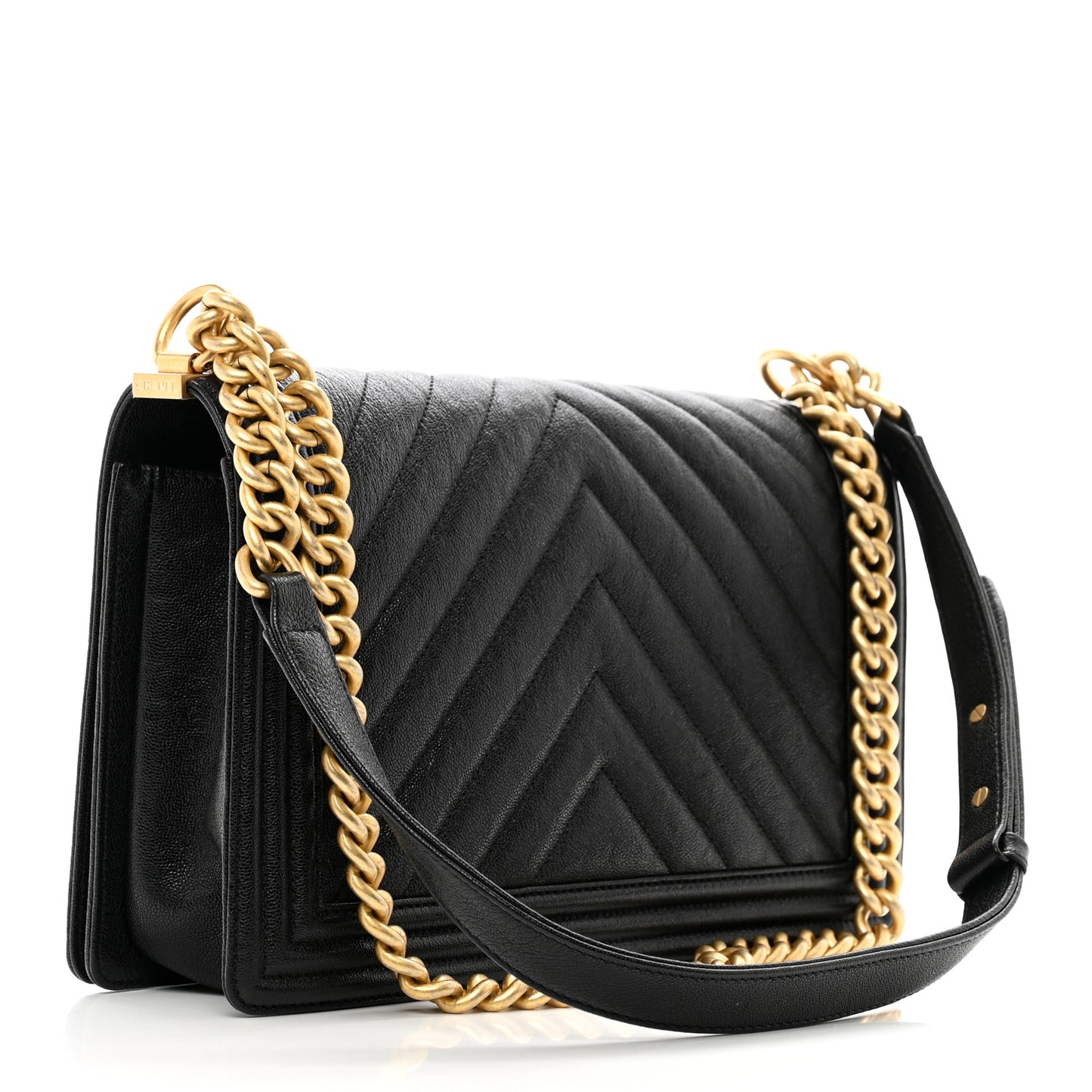 Caviar Chevron Quilted New Medium Boy Flap Black