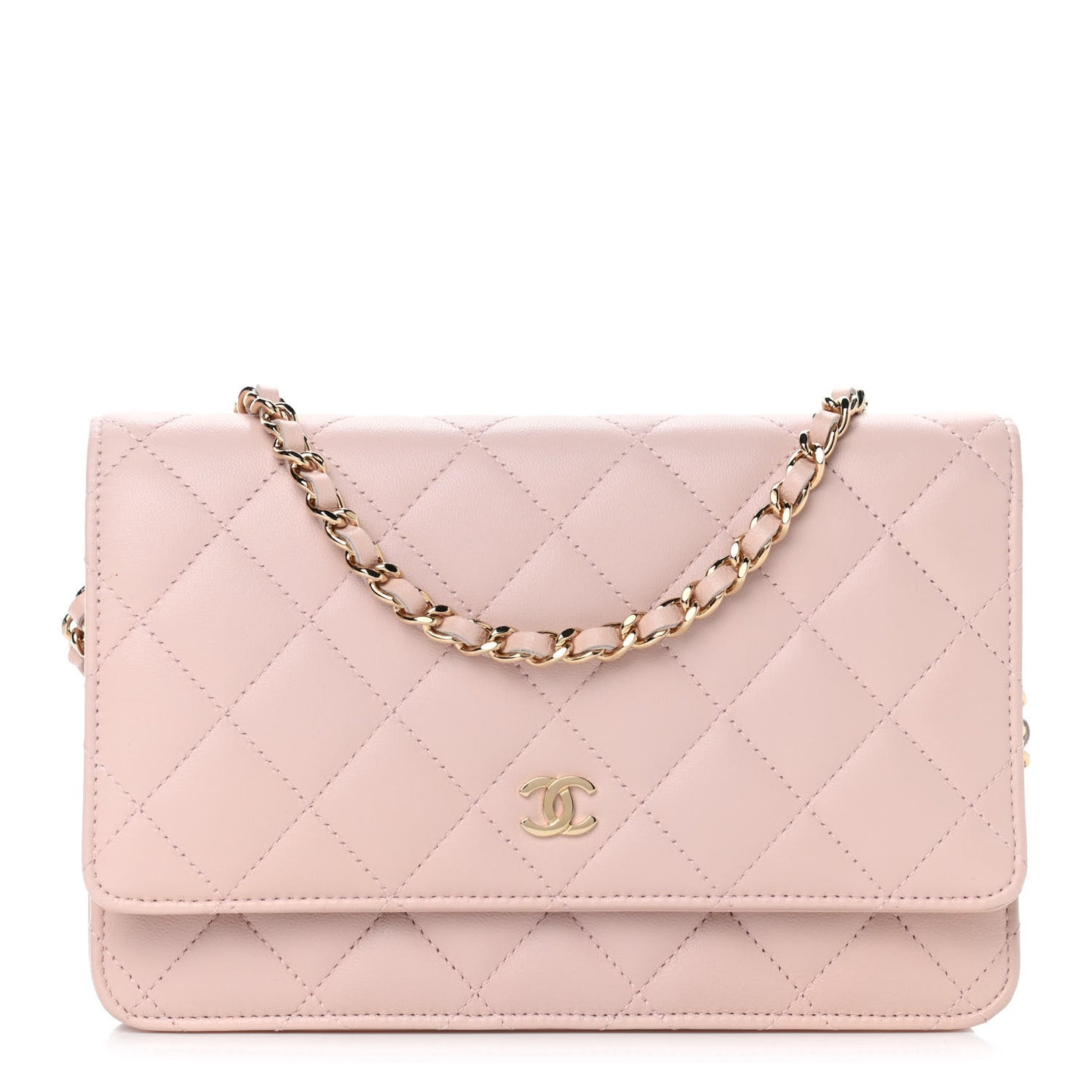 Lambskin Quilted Wallet On Chain WOC Light Pink