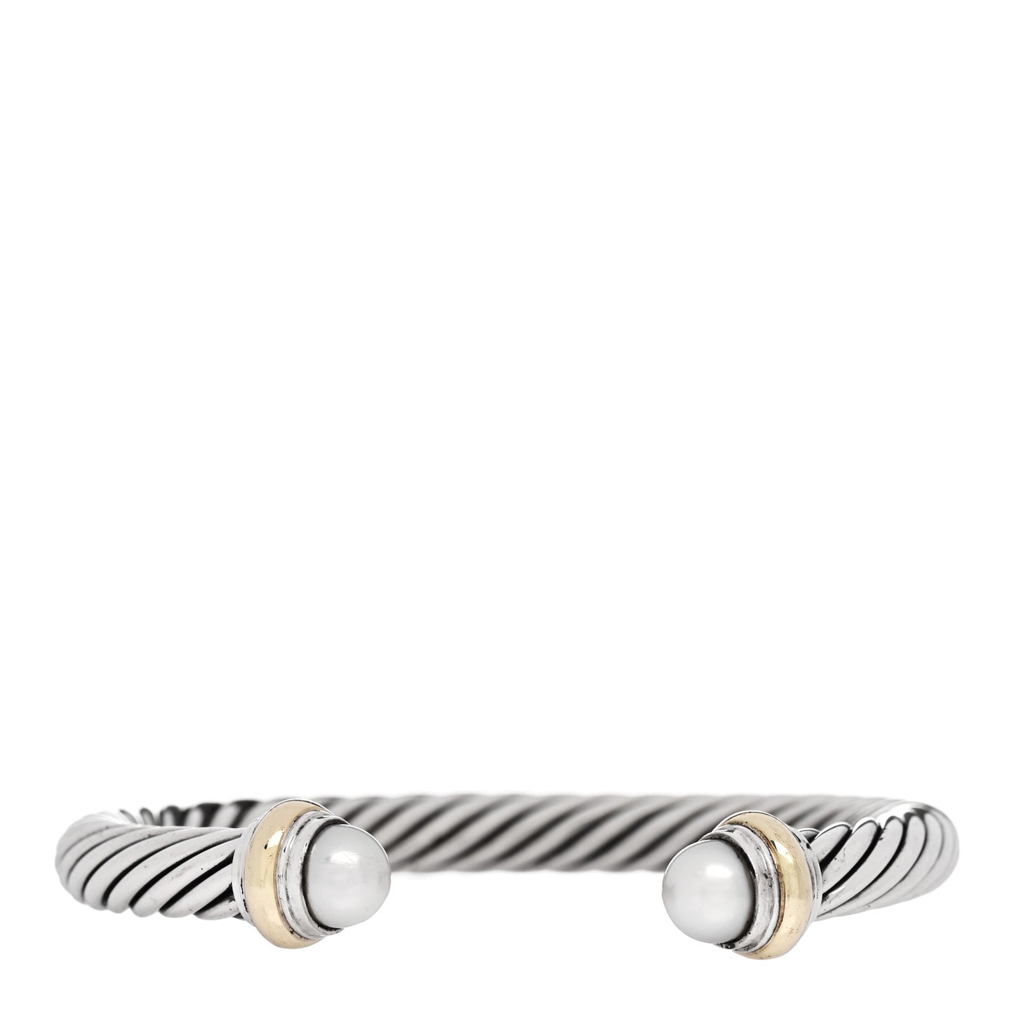 Sterling Silver 14K Yellow Gold Cultured Pearl 7mm Cable Classics Bracelet