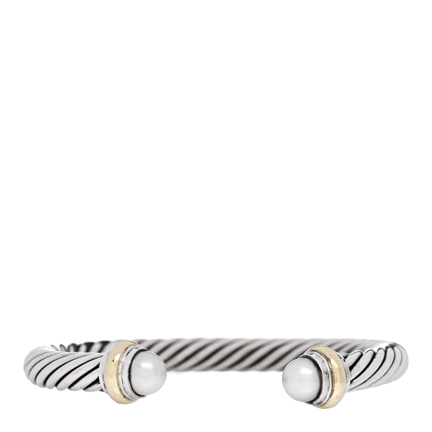 David Yurman Sterling Silver 14K Yellow Gold Cultured Pearl 7mm Cable Classics Bracelet 1 of 3