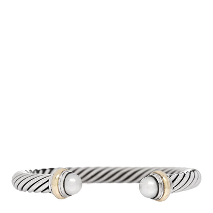 David Yurman Sterling Silver 14K Yellow Gold Cultured Pearl 7mm Cable Classics Bracelet 1 of 3
