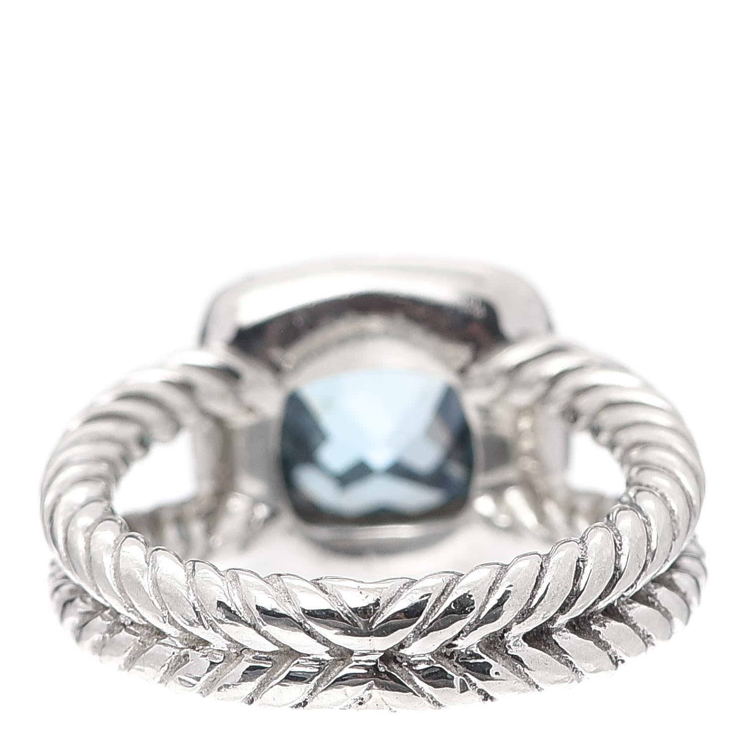 David Yurman Sterling Silver Diamond Blue Topaz 7mm Petite Albion Ring 48 4.5 3 of 4