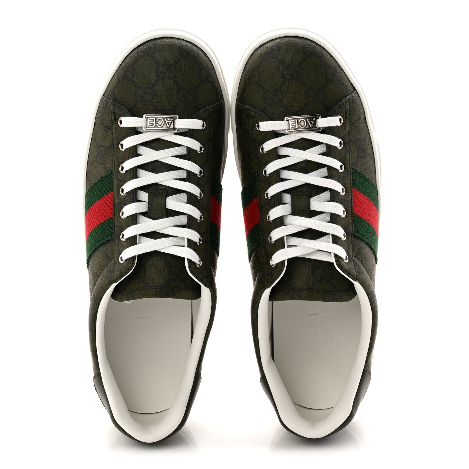 Gucci GG Supreme Monogram Web Mens New Ace Sneakers 9 Dark Vintage Olive 5 of 10