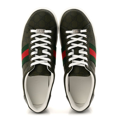 Gucci GG Supreme Monogram Web Mens New Ace Sneakers 9 Dark Vintage Olive 5 of 10