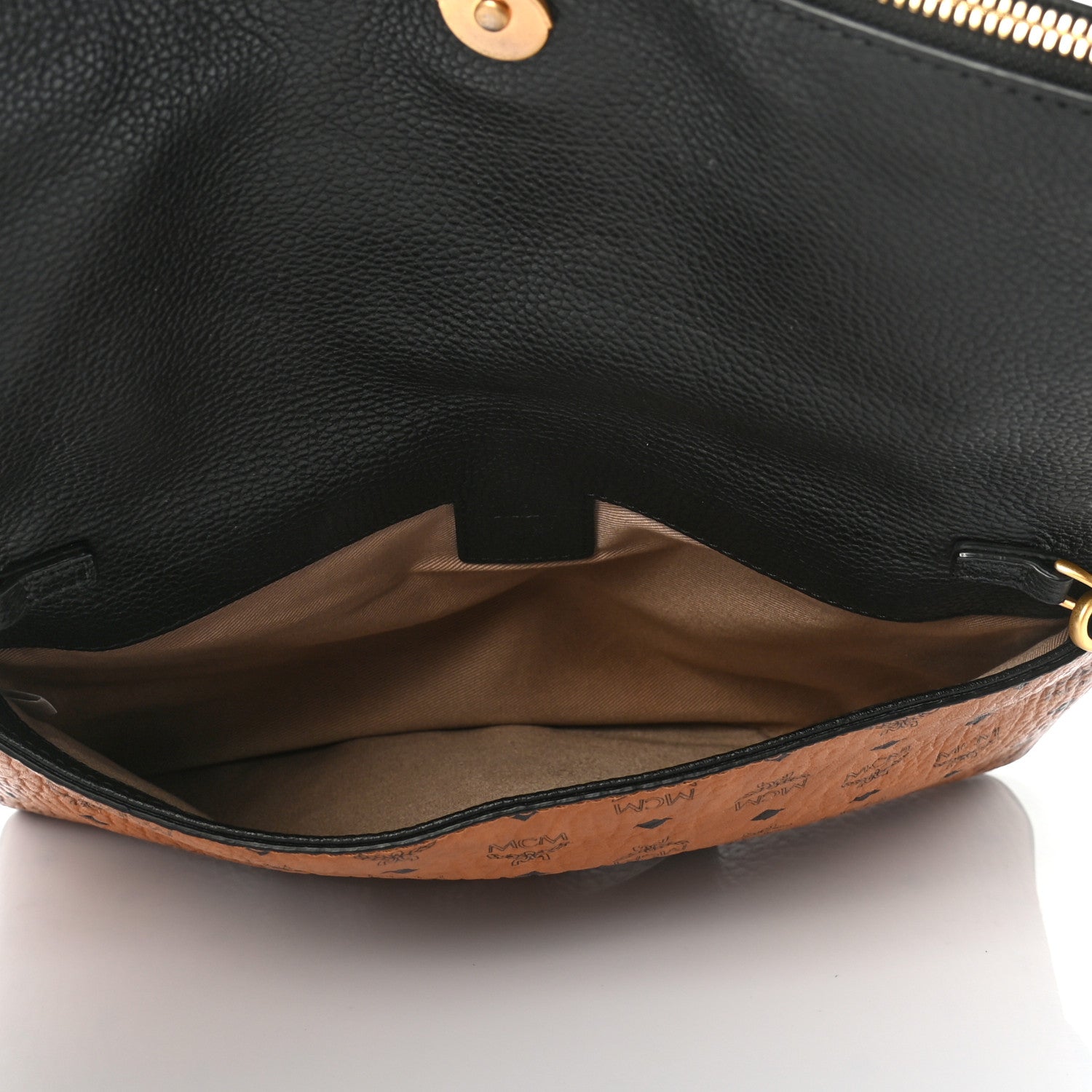 MCM Visetos Corina Foldover Crossbody Bag Cognac Black 5 of 10
