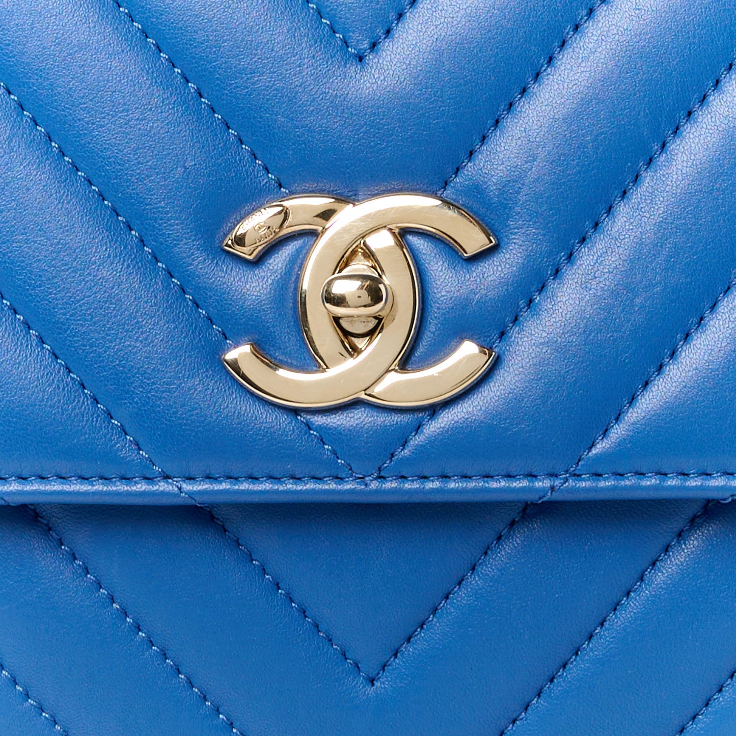 Lambskin Chevron Quilted Small Trendy CC Dual Handle Flap Bag Blue