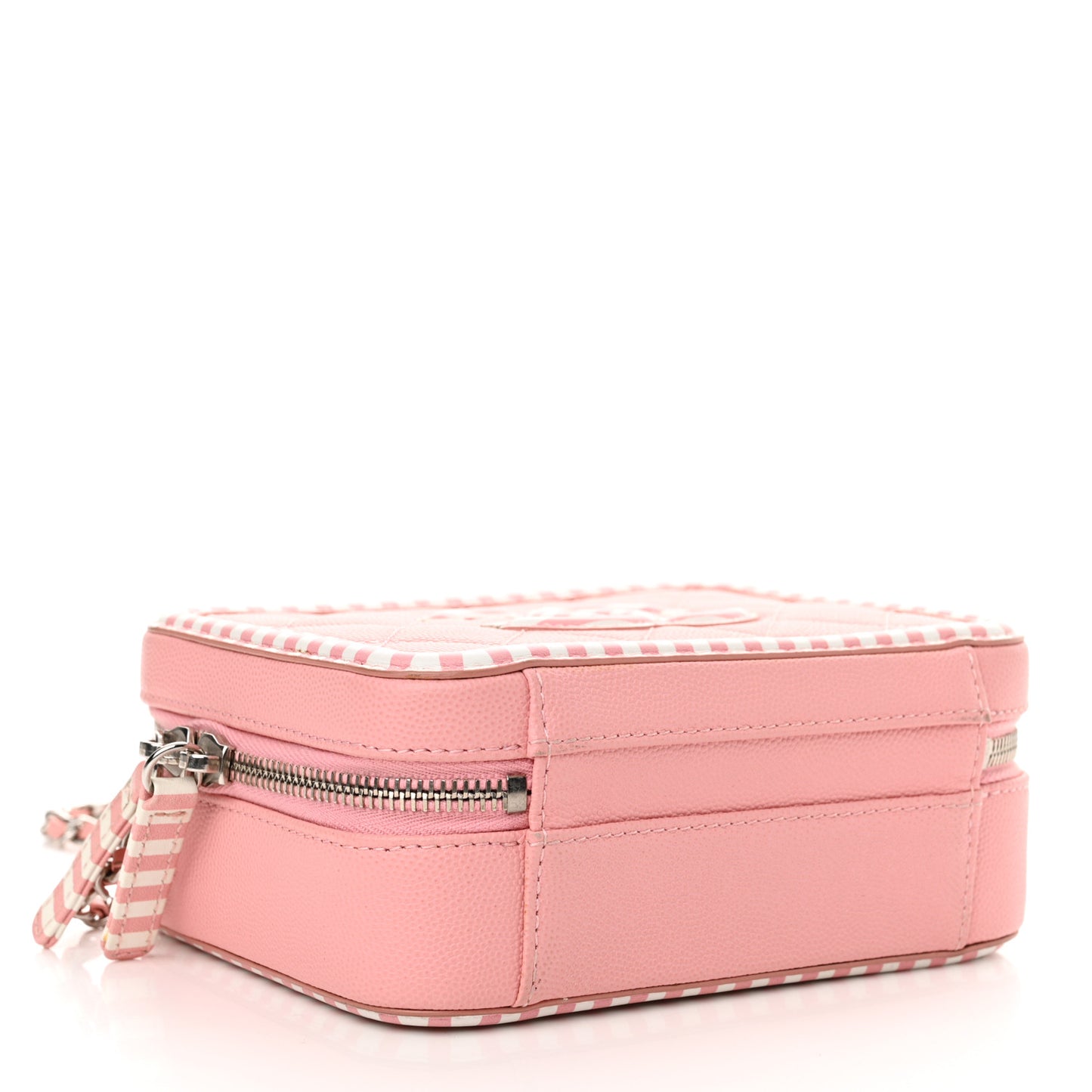 Caviar Quilted Striped Medium CC Filigree Vanity Case Pink White