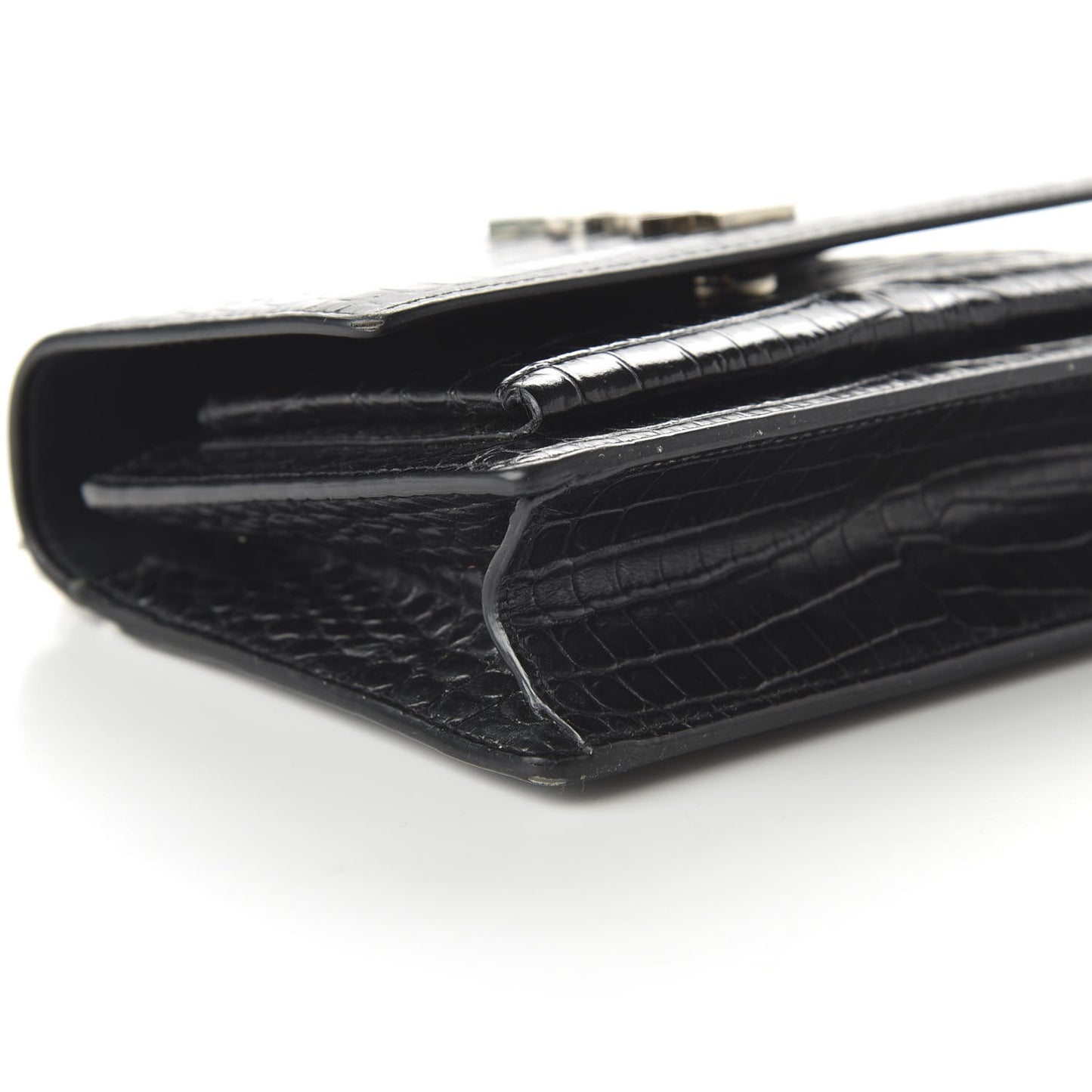 Calfskin Crocodile Embossed Monogram Sunset Chain Wallet Black