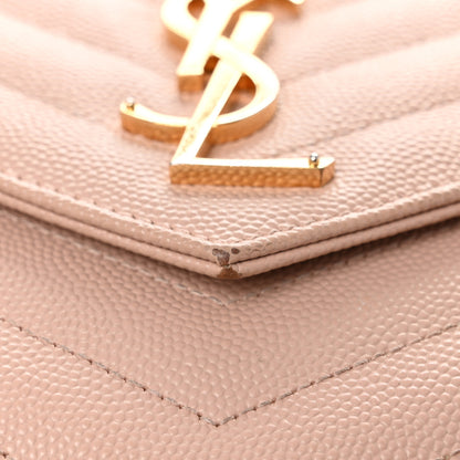 Saint Laurent Grain De Poudre Matelasse Chevron Monogram Chain Wallet Pale Pink 12 of 13