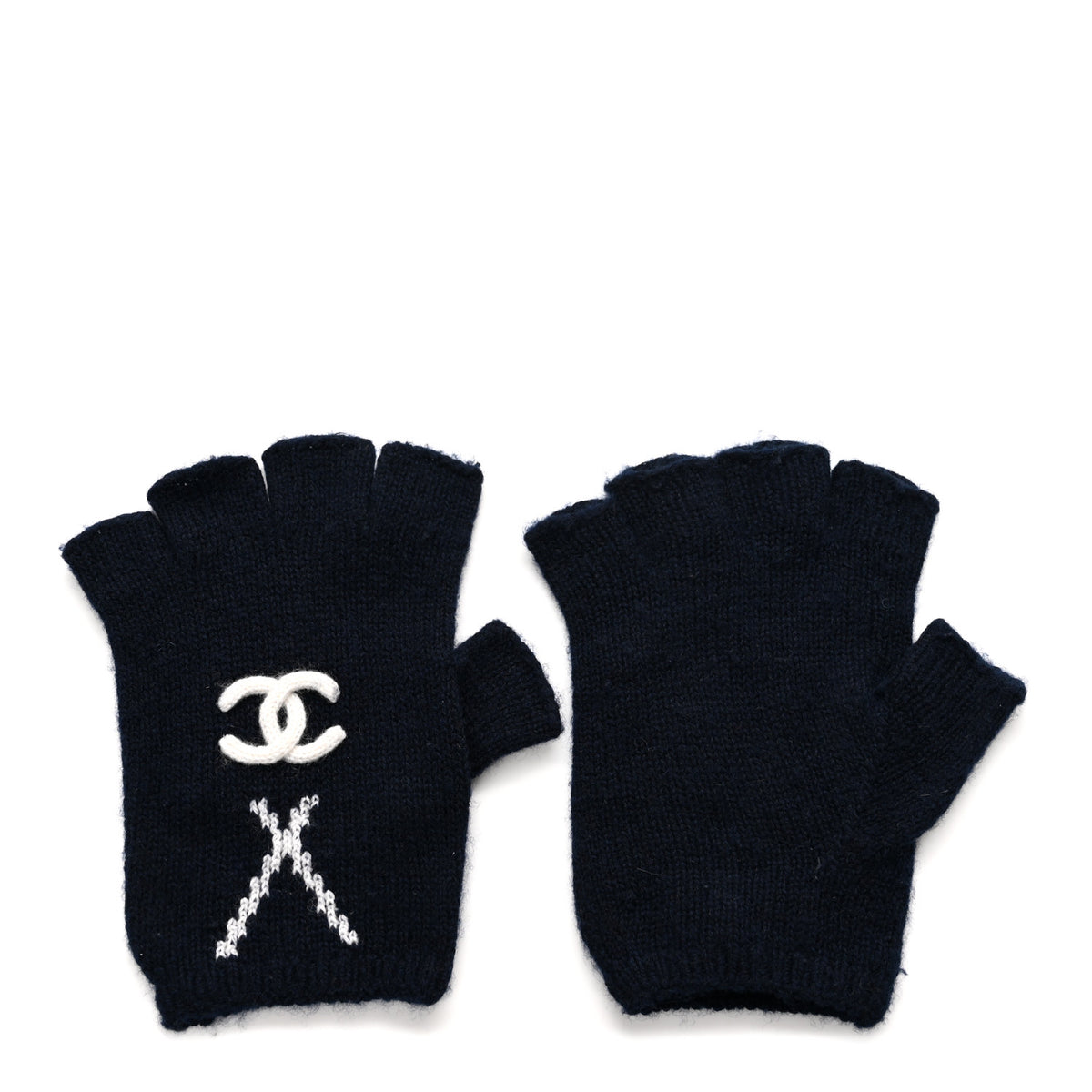 Cashmere Cotton CC Fingerless Gloves  Navy Ecru