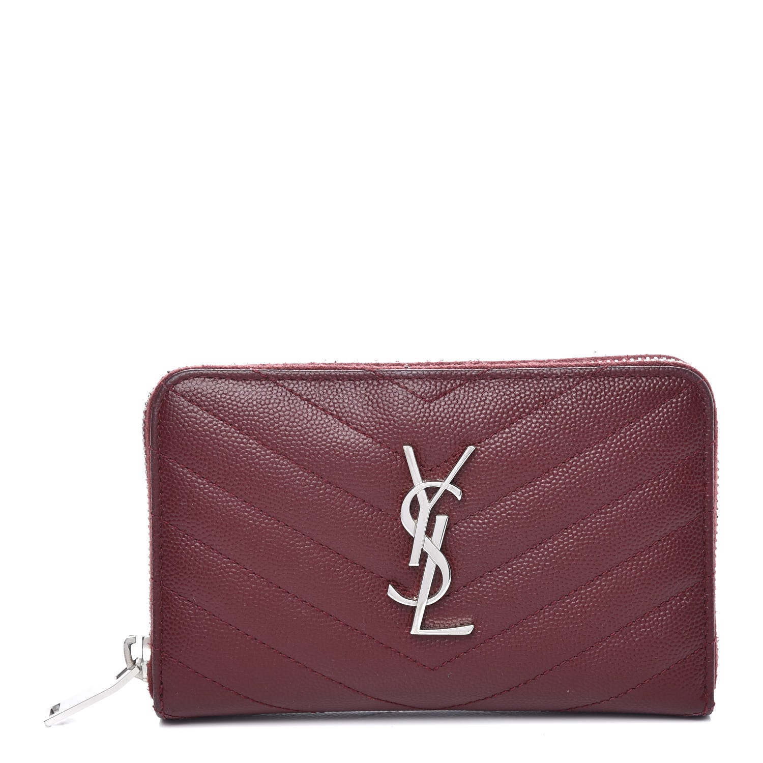 Saint Laurent Grain De Poudre Matelasse Chevron Monogram Zip Around Wallet Palissandre 1 of 8