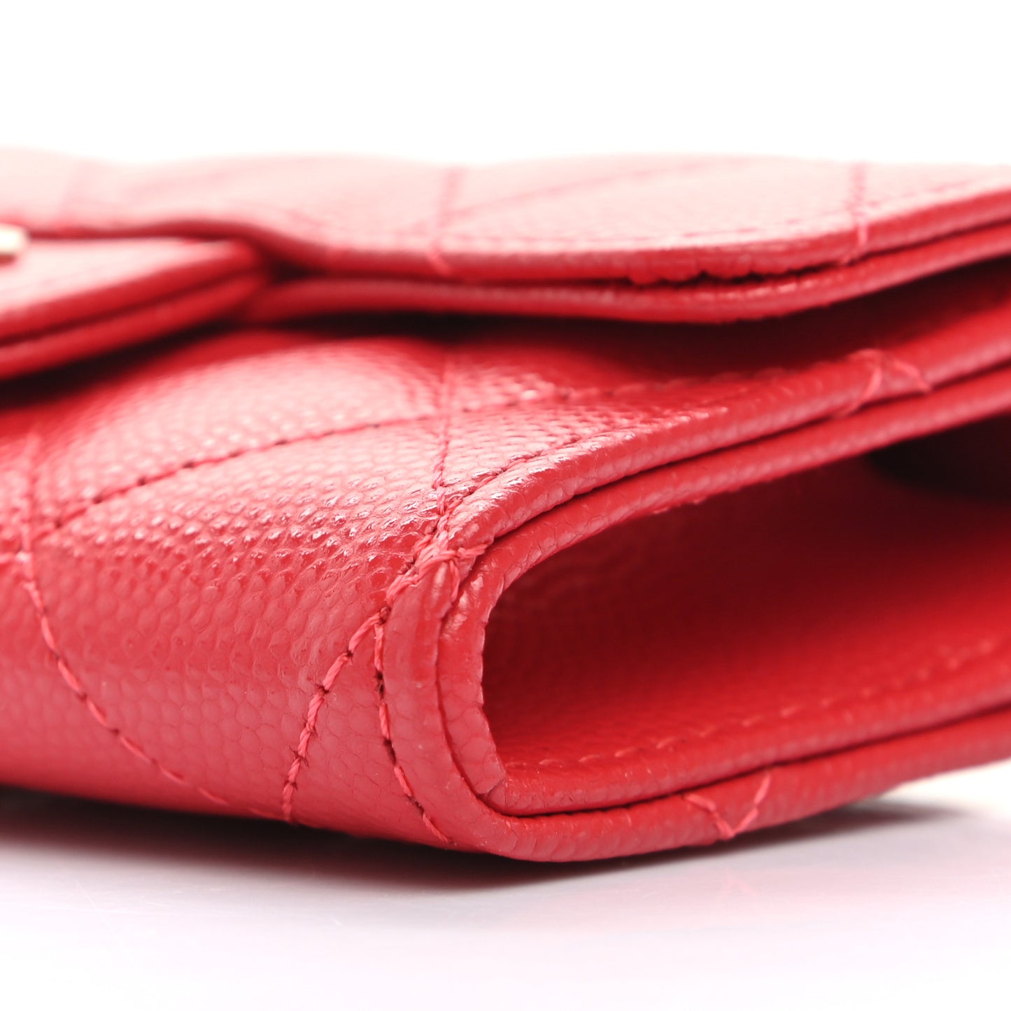 Caviar Quilted Flap Card Holder Wallet Red