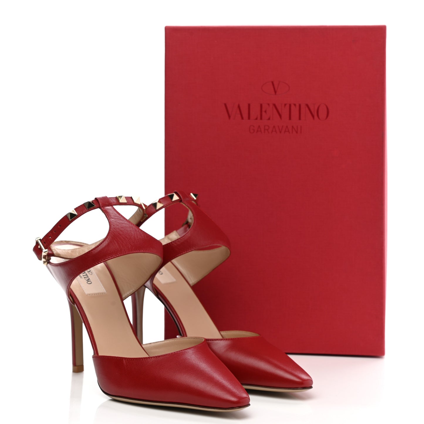 Nappa Rockstud Strap Pumps 38.5 Red