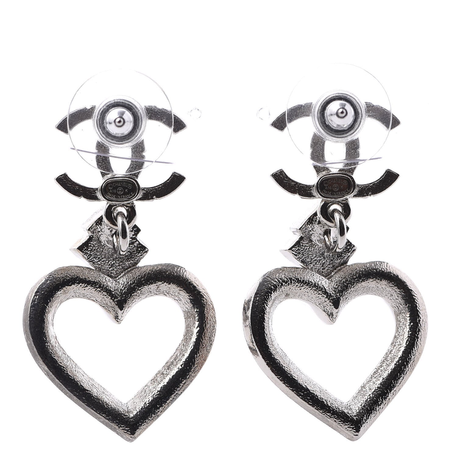 Chanel Crystal Heart CC Drop Earrings Silver Mutlicolor 2 of 6