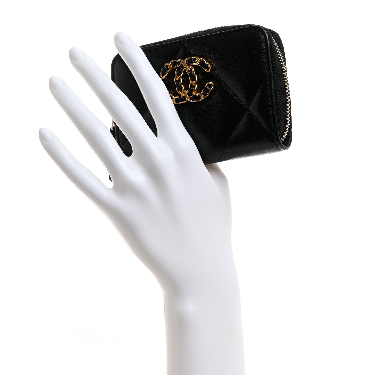 Chanel Lambskin Quilted Chanel 19 Zip Around Coin Purse Wallet Black 2 of 8