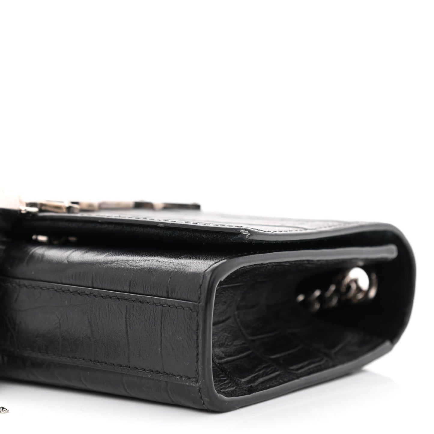 Calfskin Crocodile Embossed Small Classic Monogram Kate Tassel Satchel Black