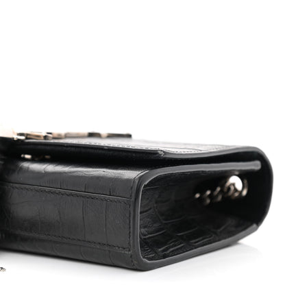 Saint Laurent Calfskin Crocodile Embossed Small Classic Monogram Kate Tassel Satchel Black 10 of 11