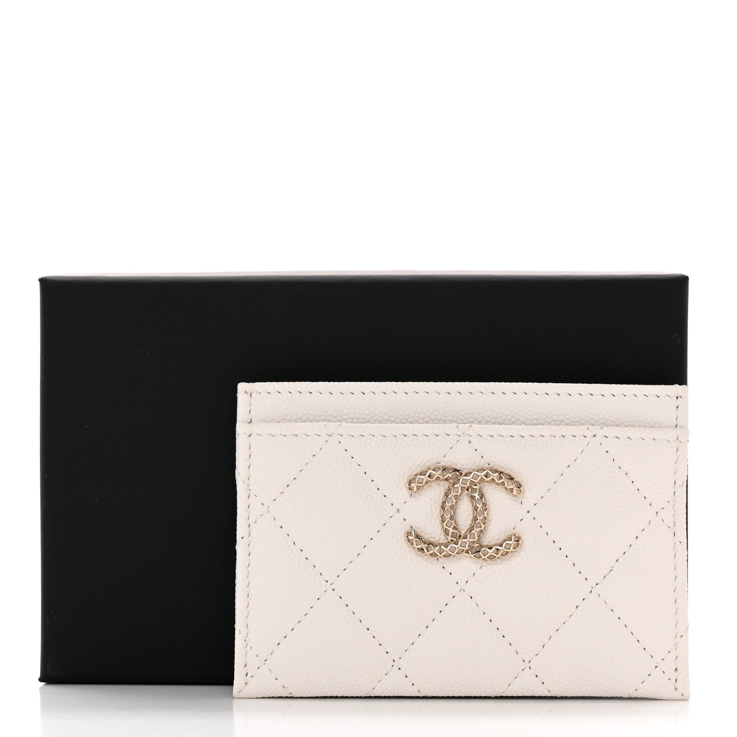 Caviar Metal Quilted Perforated CC Card Holder White
