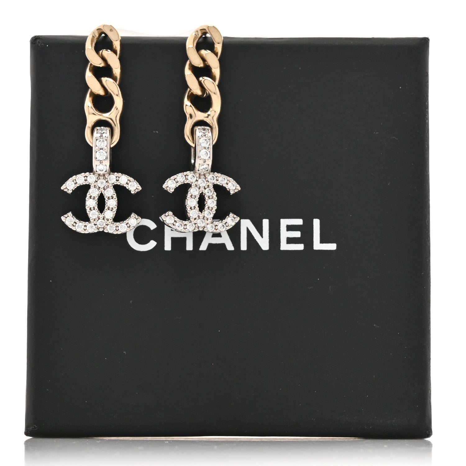 Chanel Metal Crystal CC Chain Drop Earrings  Gold 5 of 5