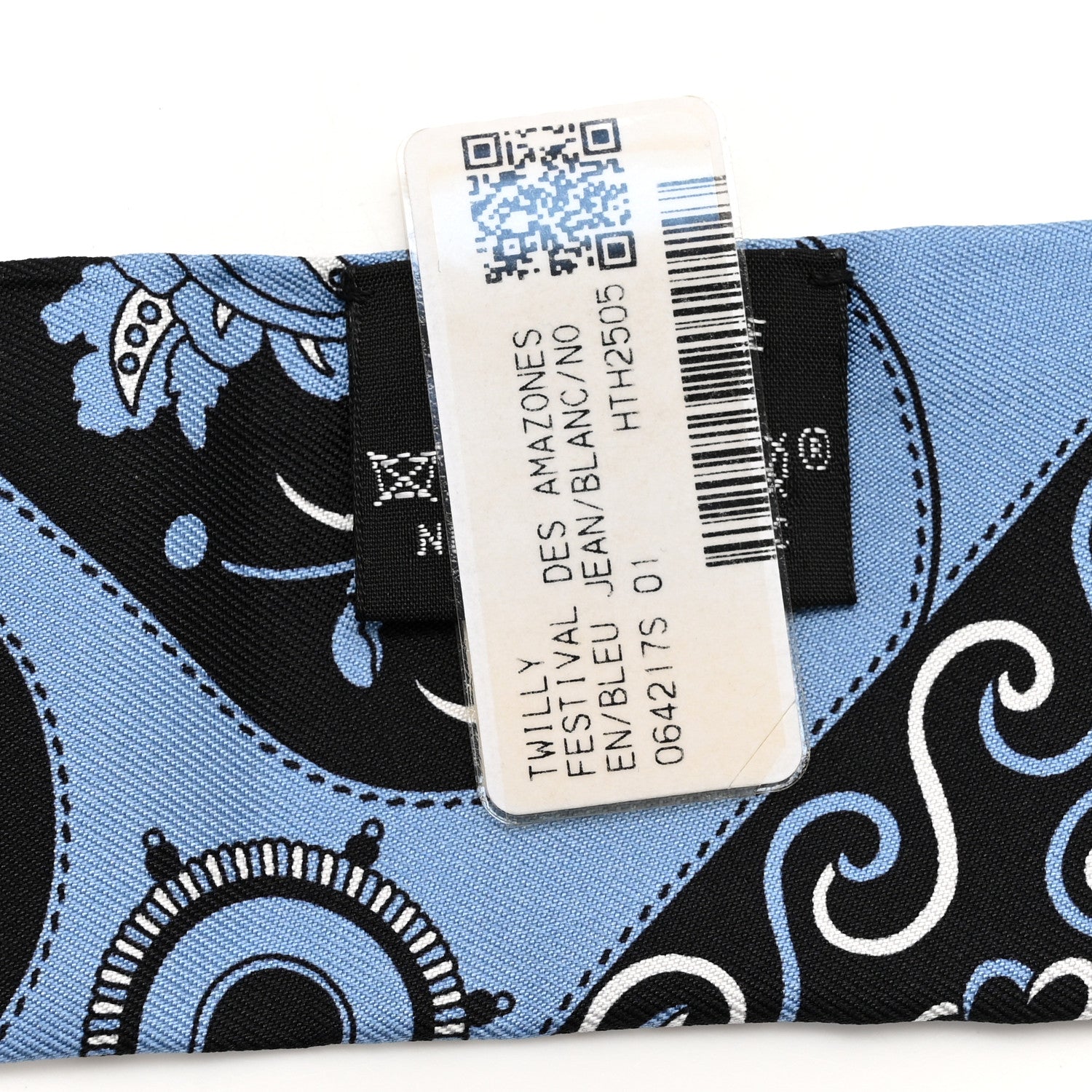 Hermes Silk Festival des Amazones Twilly Bleu Jean White Black
