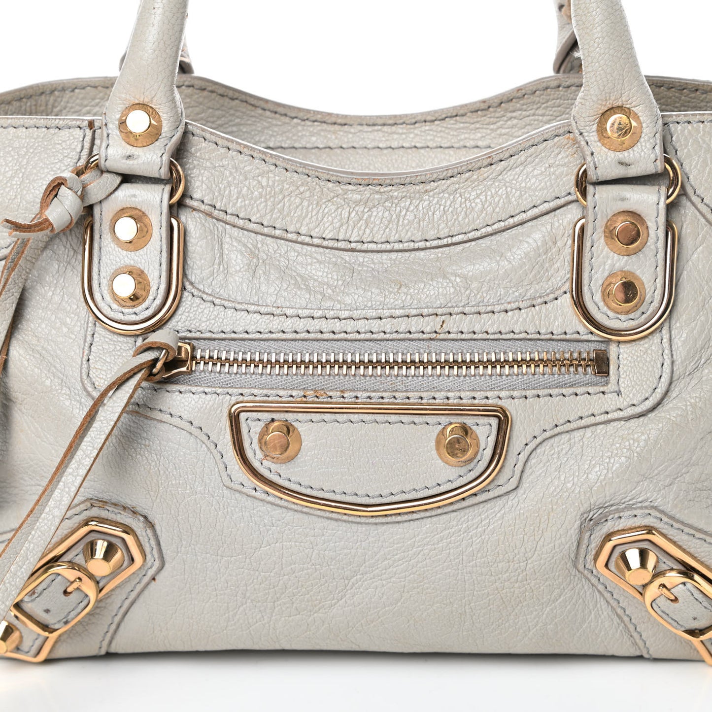Chevre Gold Metallic Edge Hardware Mini City Gris Perle
