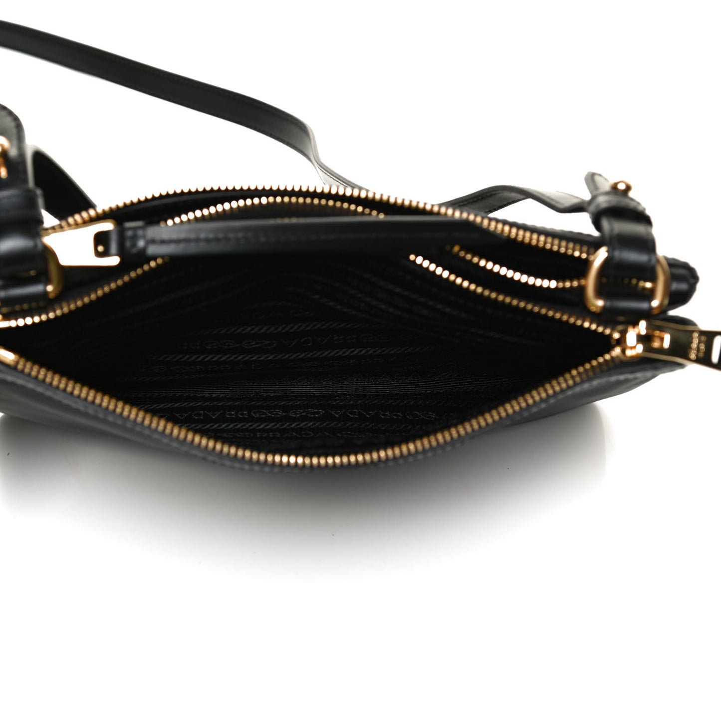 Tessuto Nylon Soft Calf Double Zip Crossbody Bag Black