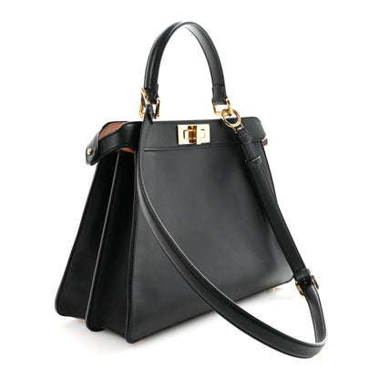 Fendi Vitello Seta Shiny Nappa Medium Peekaboo I SEE U Satchel Black Light Rose 3 of 9
