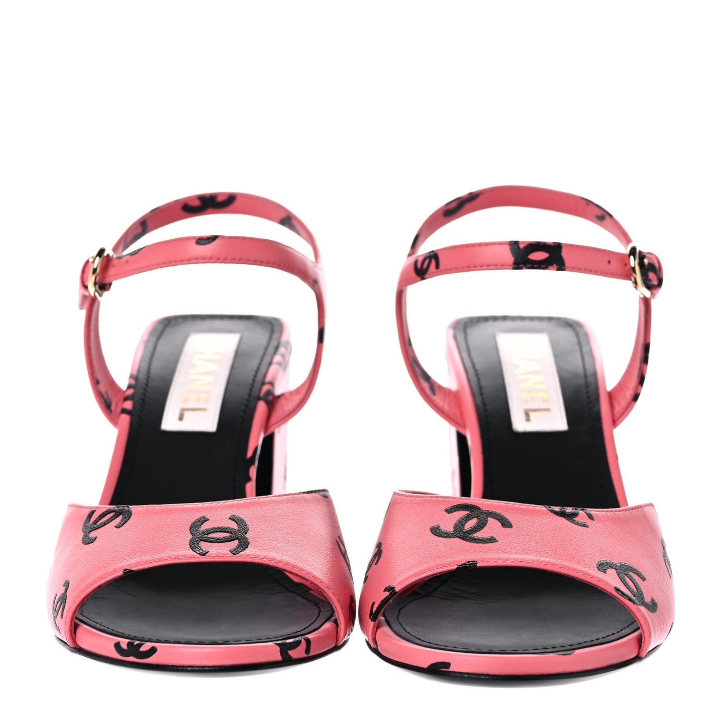 Lambskin Printed CC Sandals 40 Black Pink