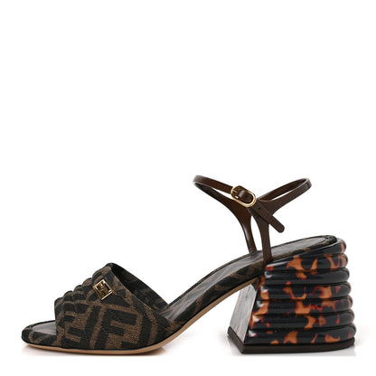 Fendi Jacquard Calfskin FF Tortoise Promenade Ankle Strap Loafer Pumps 38 Tobacco 1 of 7