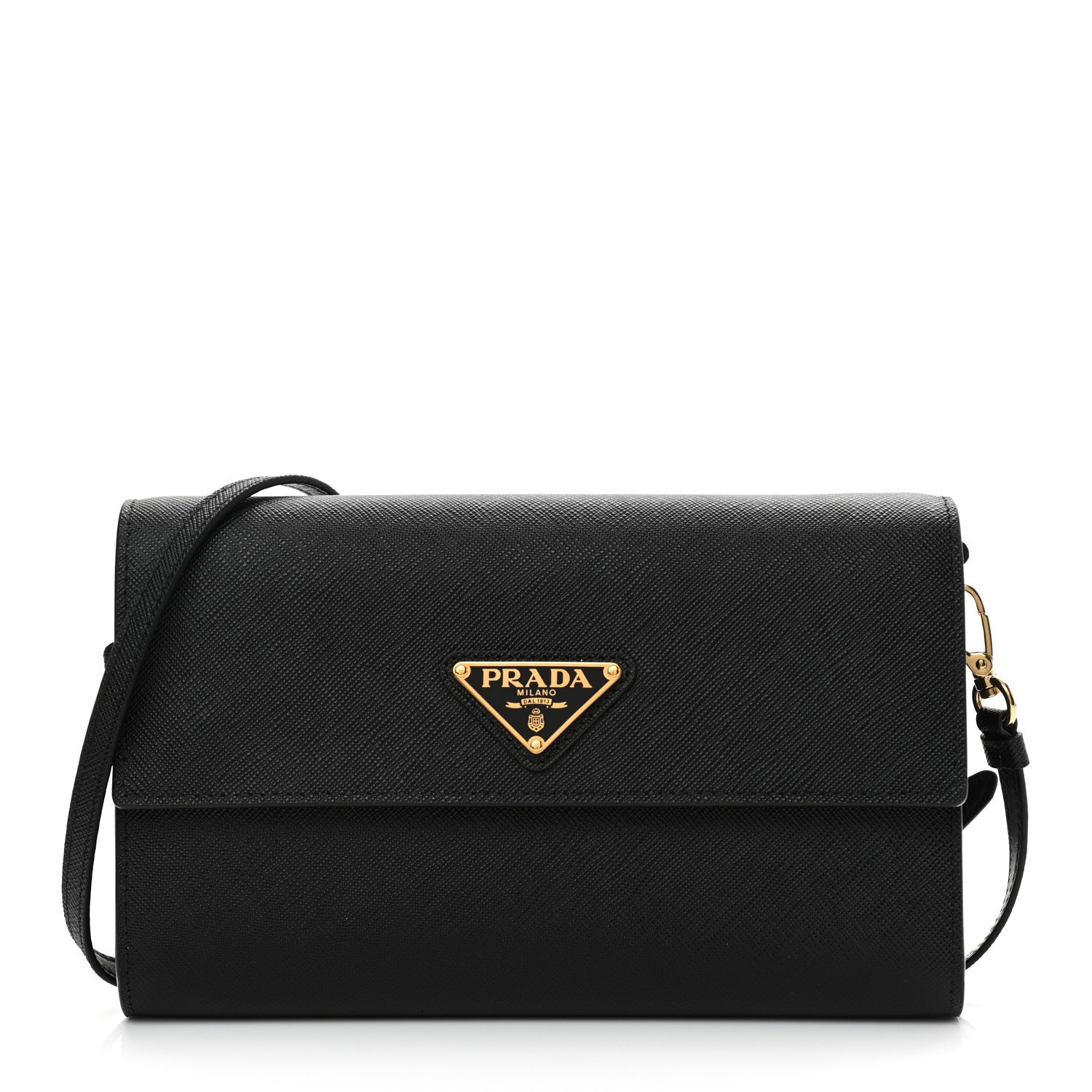 Prada Saffiano Wallet With Shoulder Strap Black 1 of 11