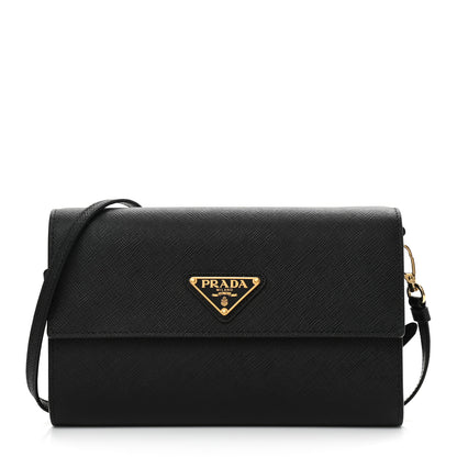 Prada Saffiano Wallet With Shoulder Strap Black 1 of 11