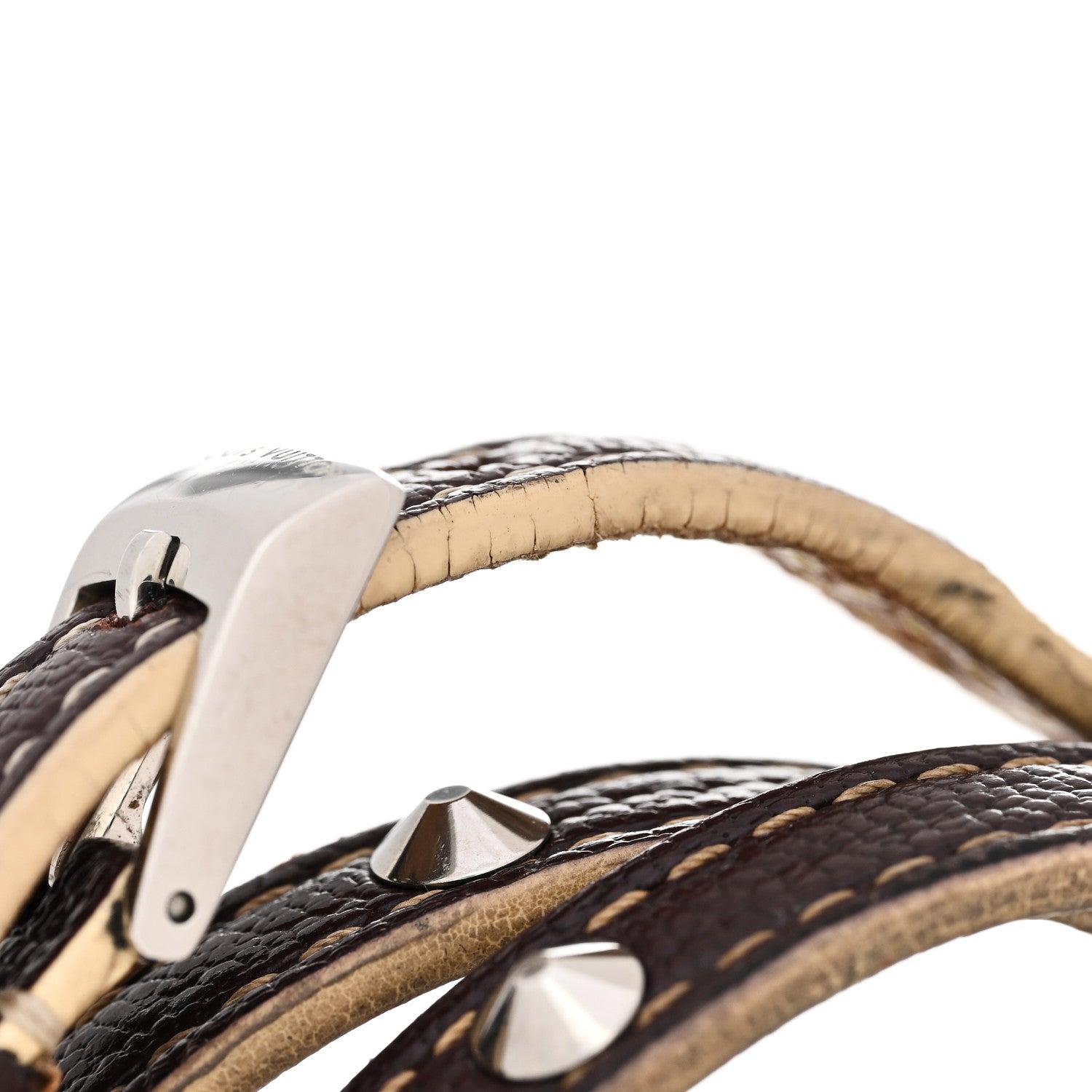Louis Vuitton Stainless Steel Calfskin 28mm Tambour Triple Wrap Quartz Watch Brown 5 of 10