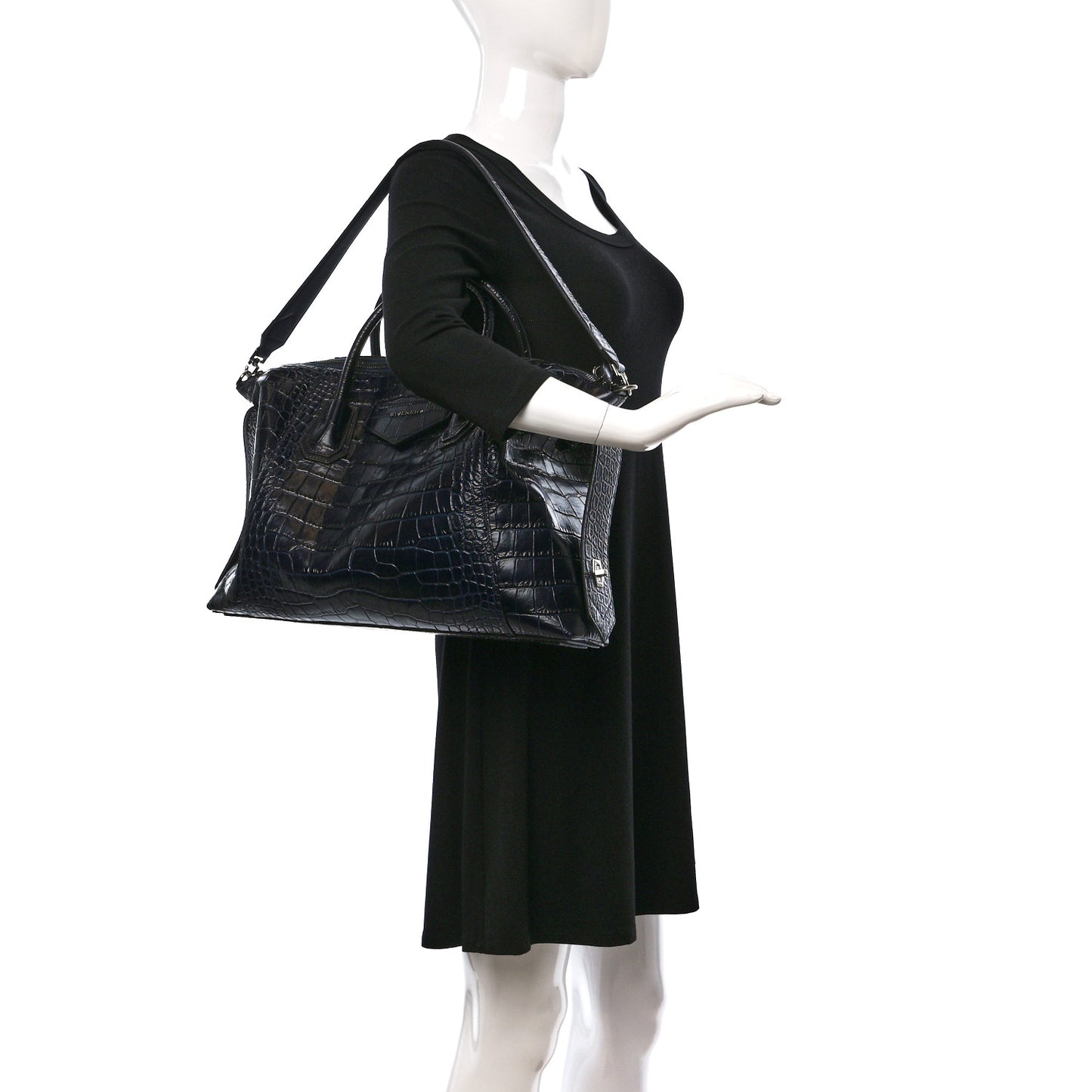 Calfskin Crocodile Embossed Medium Soft Antigona Navy