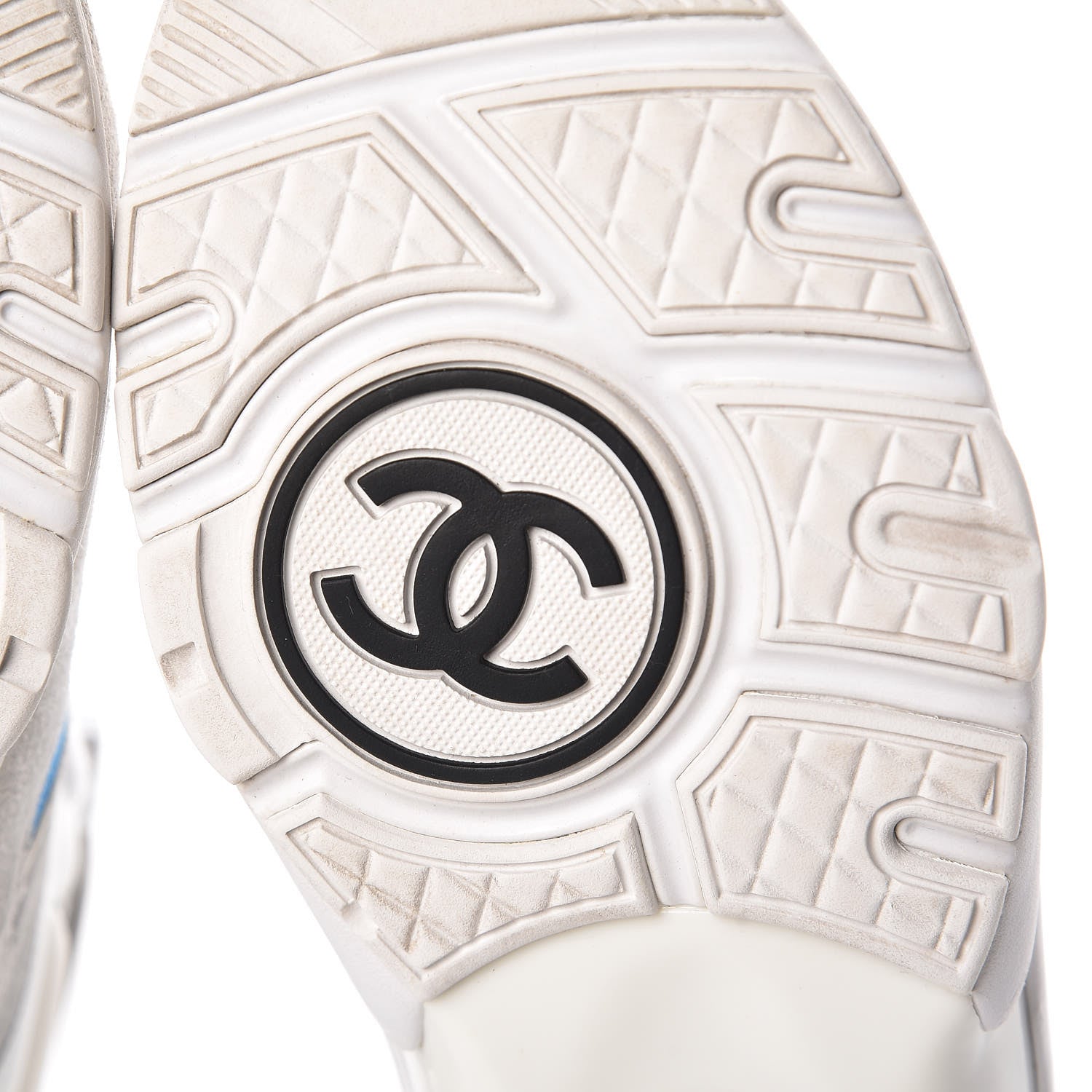 Chanel Suede Calfskin Lambskin High Top CC Sneakers 38 White Grey Fluo Blue 7 of 8