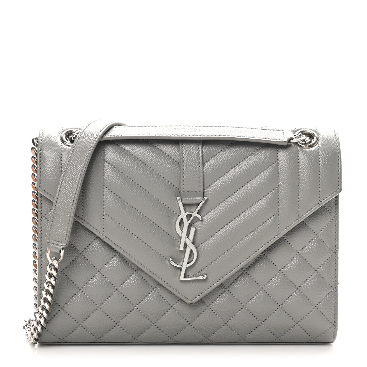 Grain De Poudre Textured Mixed Matelasse Medium Triquilt Monogram Satchel  New Stone Grey
