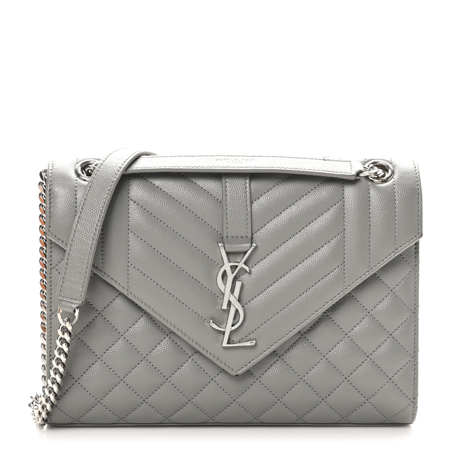 Saint Laurent Grain De Poudre Textured Mixed Matelasse Medium Triquilt Monogram Satchel  New Stone Grey 1 of 12