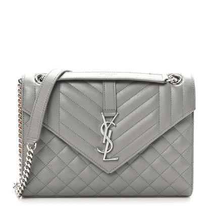 Saint Laurent Grain De Poudre Textured Mixed Matelasse Medium Triquilt Monogram Satchel  New Stone Grey 1 of 12
