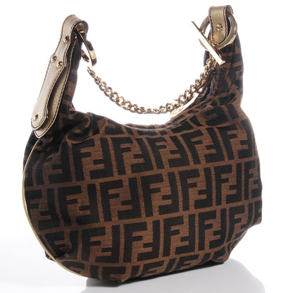 Fendi Zucca Laminated Vachetta Small Chef Chian Hobo Tobacco Bronzo 3 of 9