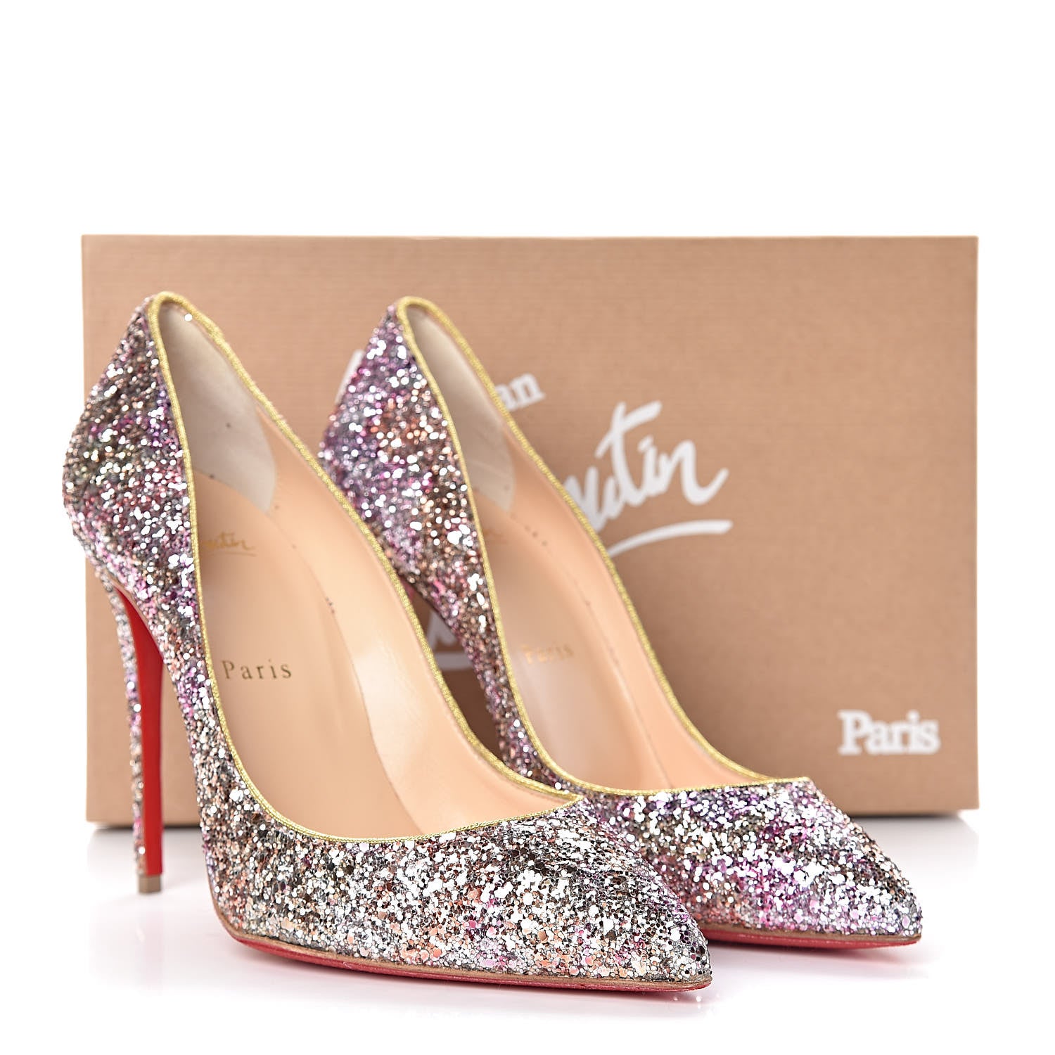 Christian Louboutin Glitter Aqua Ruban Metallic Pigalle Follies 100 Pumps 38 Rosette Gold 11 of 11