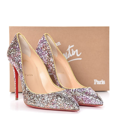 Christian Louboutin Glitter Aqua Ruban Metallic Pigalle Follies 100 Pumps 38 Rosette Gold 11 of 11