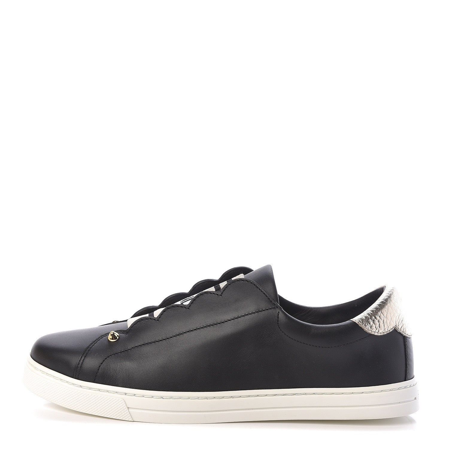 Fendi Vitello Lurex Rockoclick Slip On Sneakers 39.5 Black Gold 1 of 8