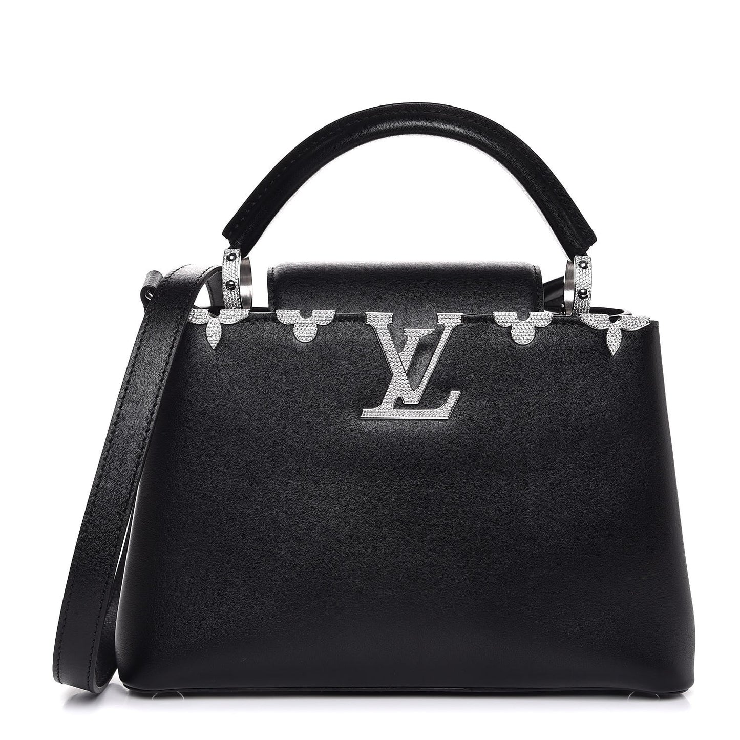 Smooth Calfskin Crystal Flowers Capucines BB Black