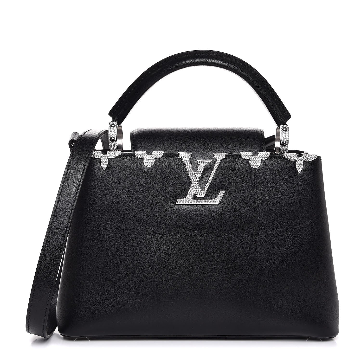 Louis Vuitton Smooth Calfskin Crystal Flowers Capucines BB Black 1 of 8