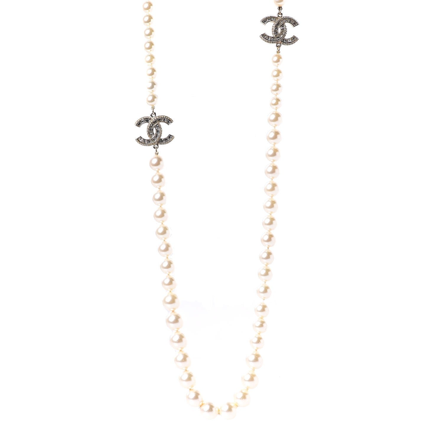 Chanel Pearl Baguette Crystal Long CC Necklace Gold 1 of 6