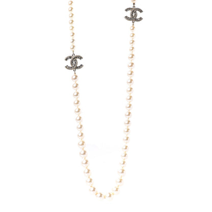 Chanel Pearl Baguette Crystal Long CC Necklace Gold 1 of 6