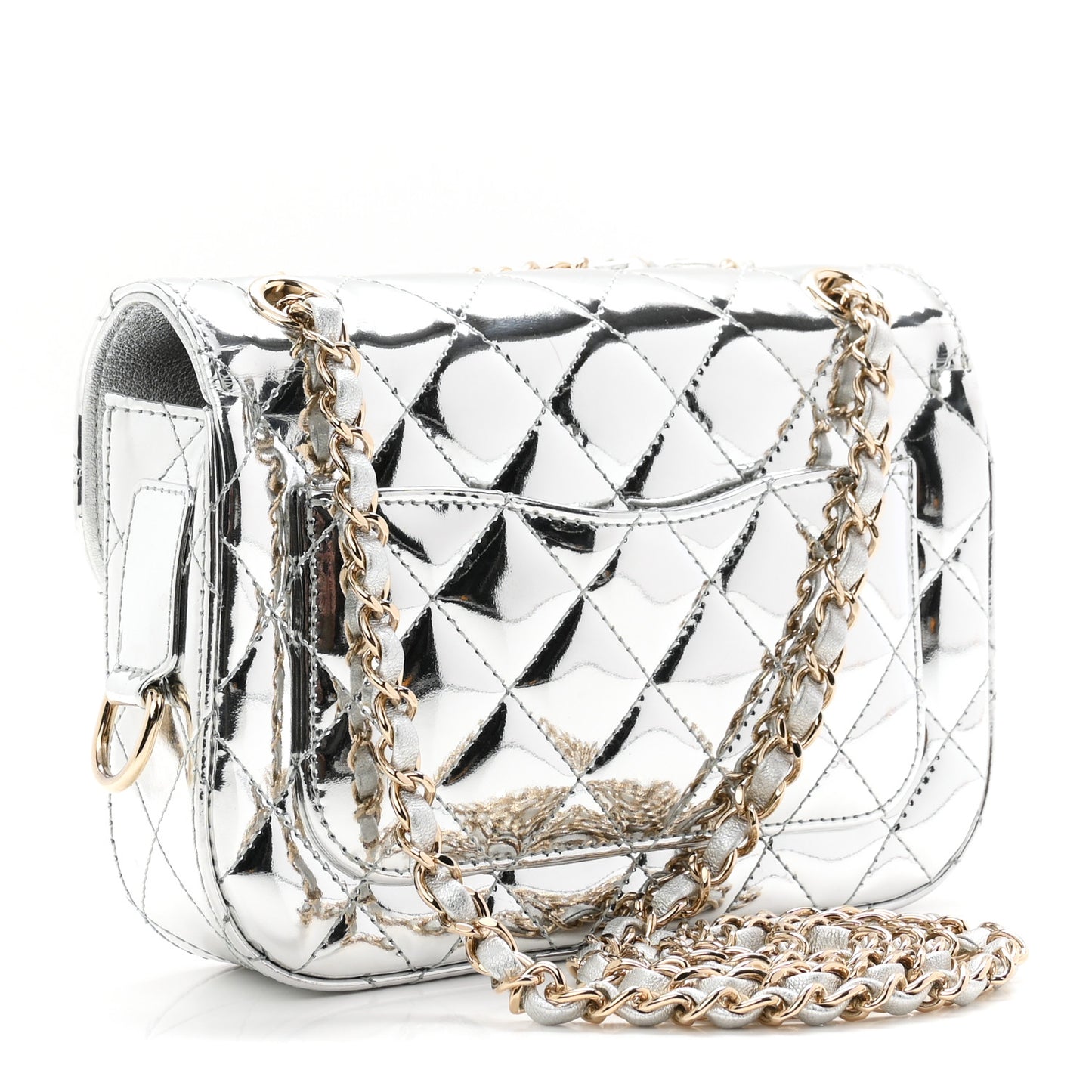 Mirror Calfskin Metallic Calfskin Quilted Hollywood Boulevard Mini Flap With Star Coin Purse Silver