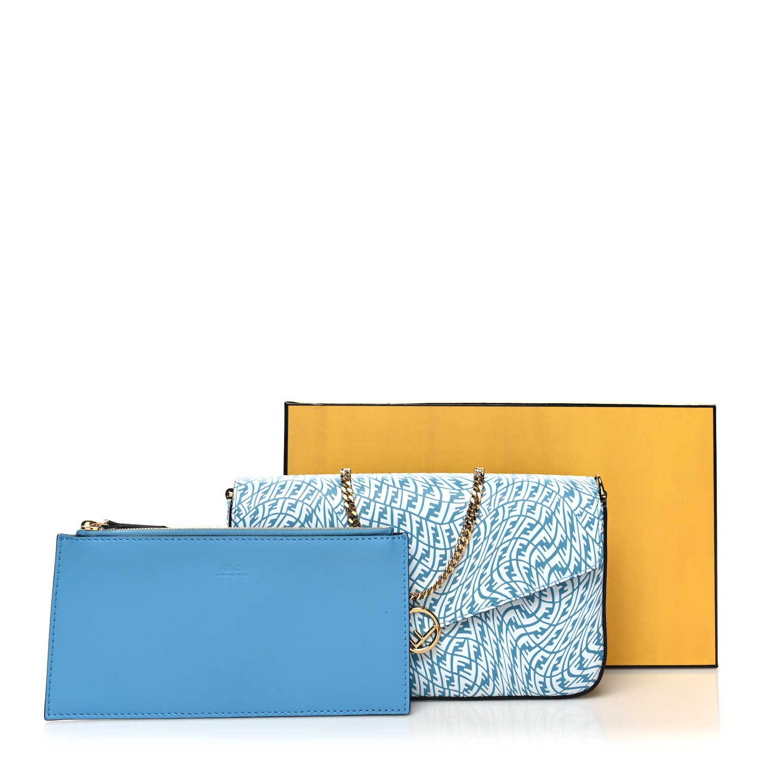 Fendi X SARAH COLEMAN Vitello Liberty Ceylon F is Fendi Micro FF Vertigo Embossed Envelope Wallet on Chain with Pouches Cyber Blue White 14 of 14