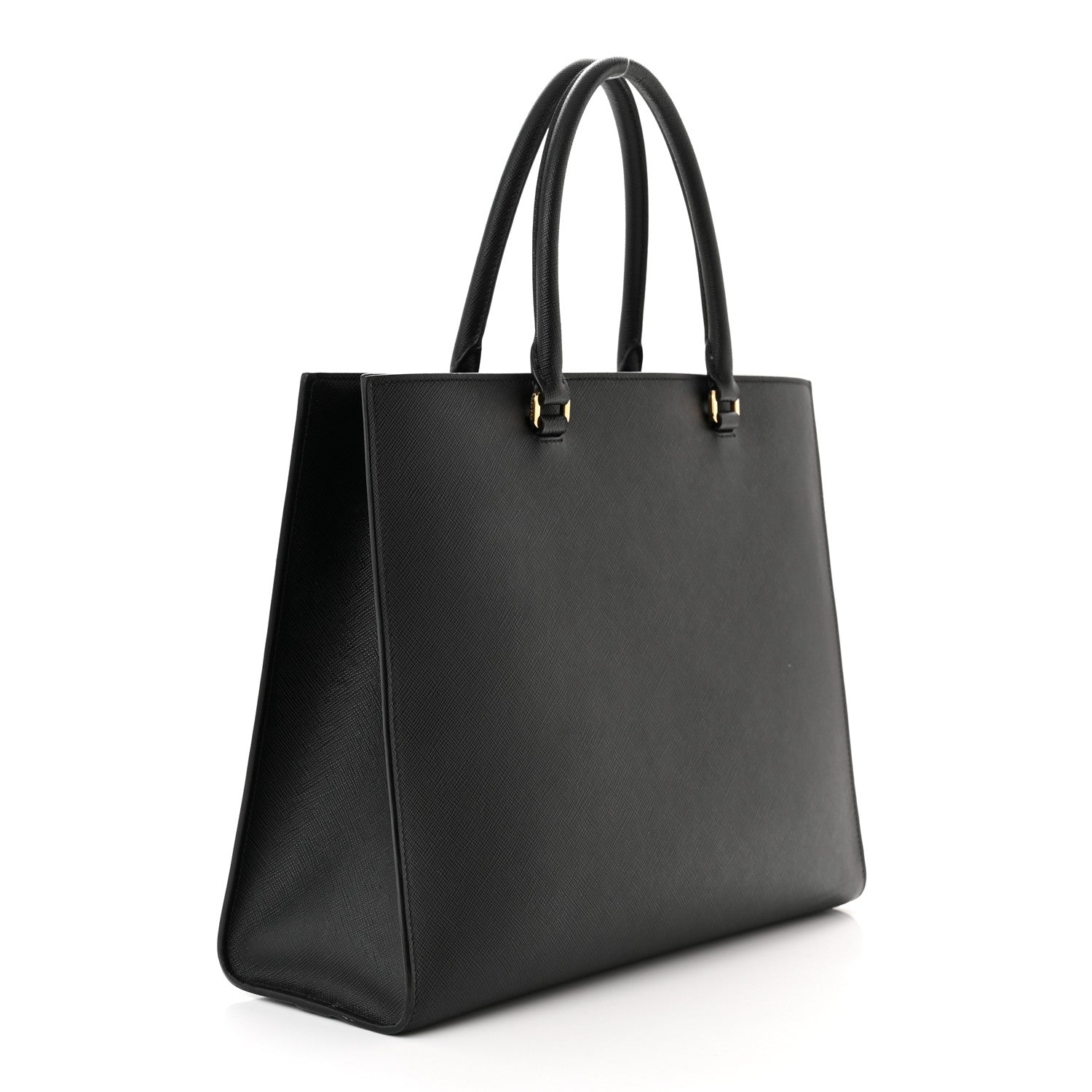 Prada Saffiano Lux Logo Embossed Large Shoulder Tote Handbag Black 3 of 11