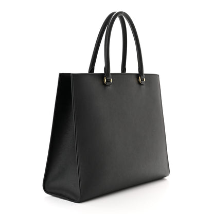 Prada Saffiano Lux Logo Embossed Large Shoulder Tote Handbag Black 3 of 11